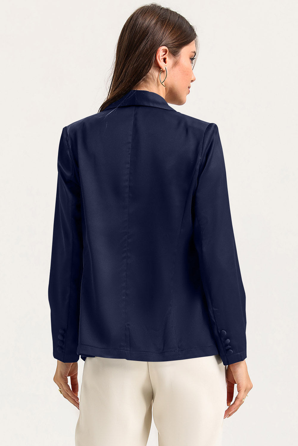 Blue Collared Neck Single Breasted Blazer with Pockets