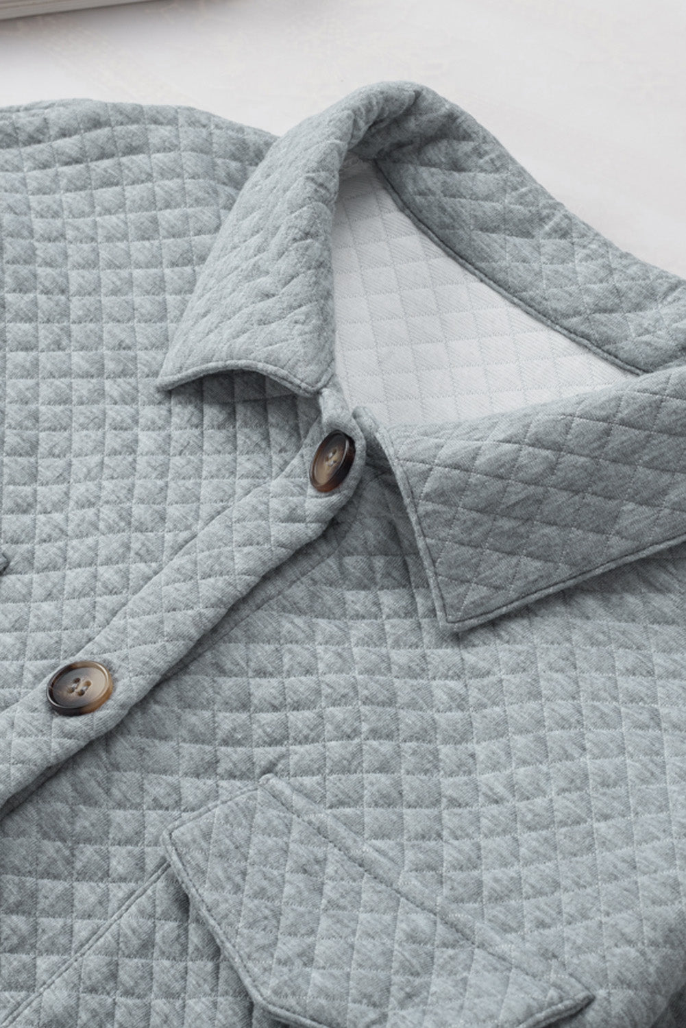 Gray Lattice Texture Retro Flap Pocket Button Shacket