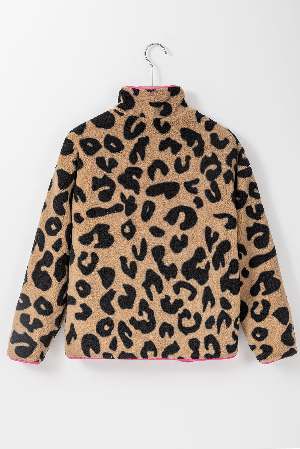 Leopard Colorblock Pocket Zipper Fuzzy Fleece Jacket