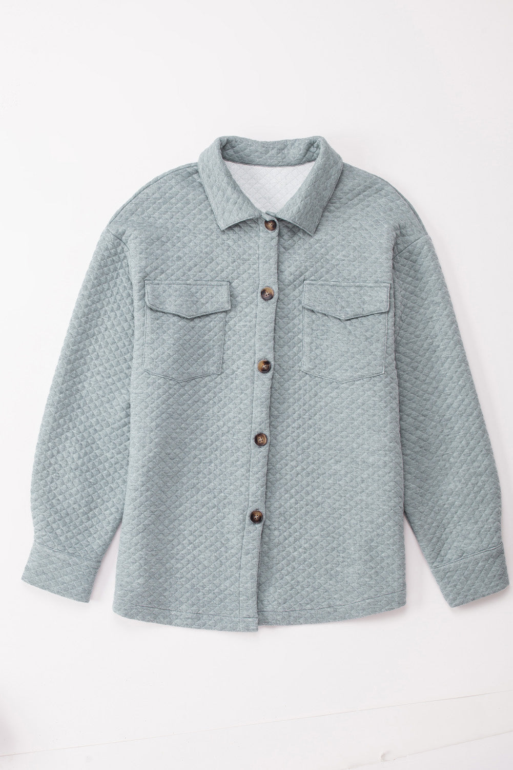 Gray Lattice Texture Retro Flap Pocket Button Shacket