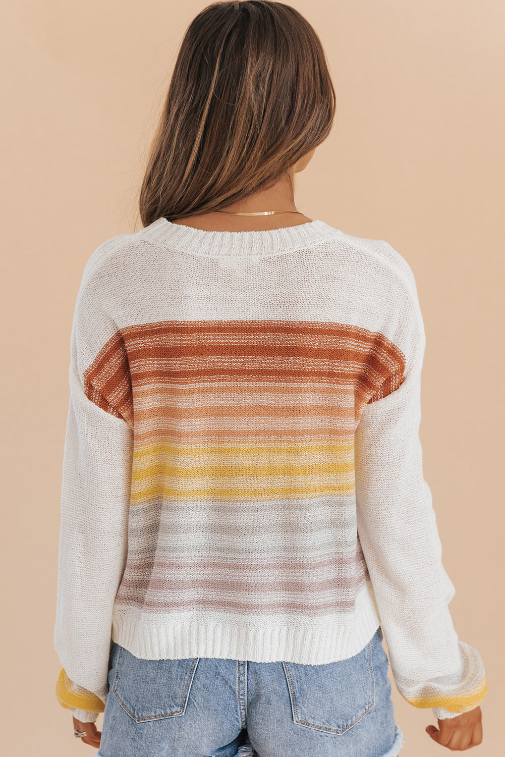 Multicolor Stripe Long Sleeve Round Neck Sweater