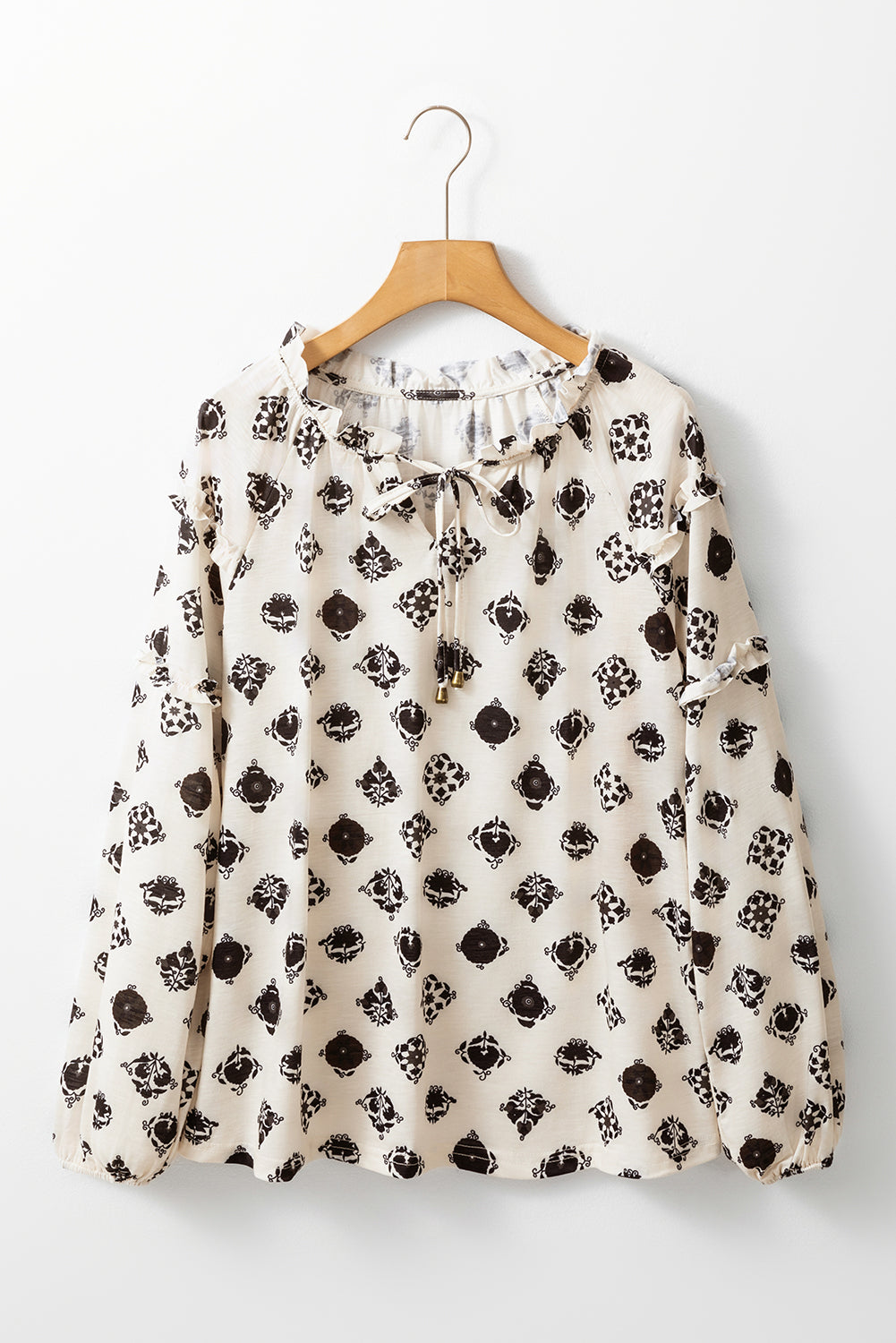 Printed Tie Neck Long Sleeve Blouse