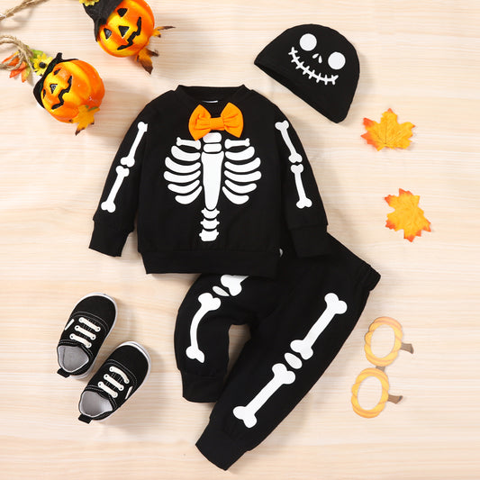 Skeleton Pattern Round Neck Sweatshirt and Bone Pattern Pants Set