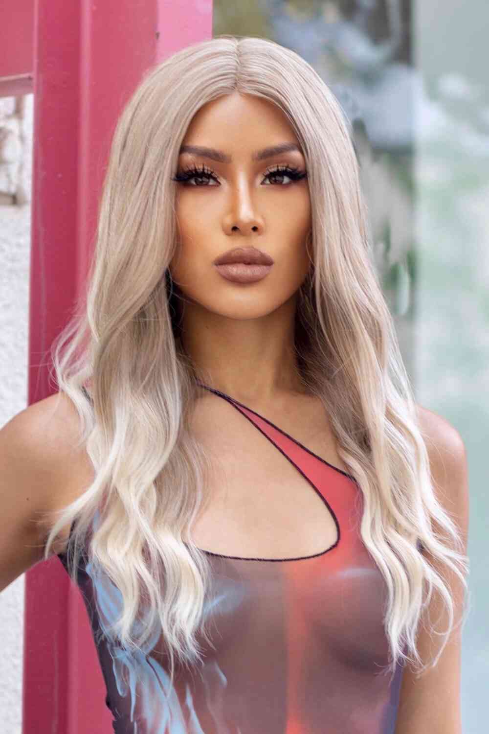 13*2" Lace Front Wigs Synthetic Long Wave 24" 150% Density in Medium Blonde Highlights