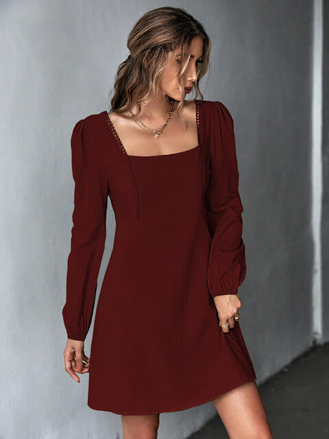 Square Neck Puff Sleeve Mini Dress